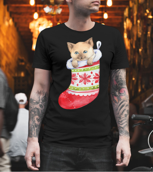 Cute Kitten in Christmas Stocking with Festive Snowflake T-Shirt Cute Kitten in Christmas Stocking with Festive Snowflake T-Shirt