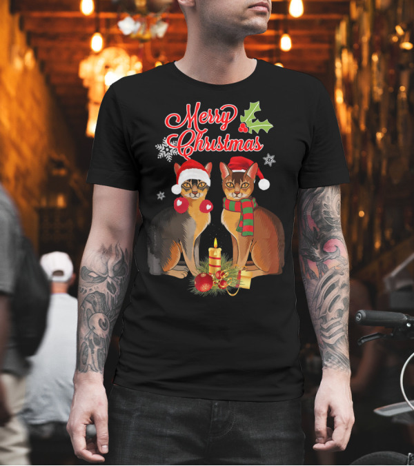 Merry Christmas Funny Abyssinian Cat Snowflakes Holiday Candle T-Shirt Merry Christmas Funny Abyssinian Cat Snowflakes Holiday Candle T-Shirt