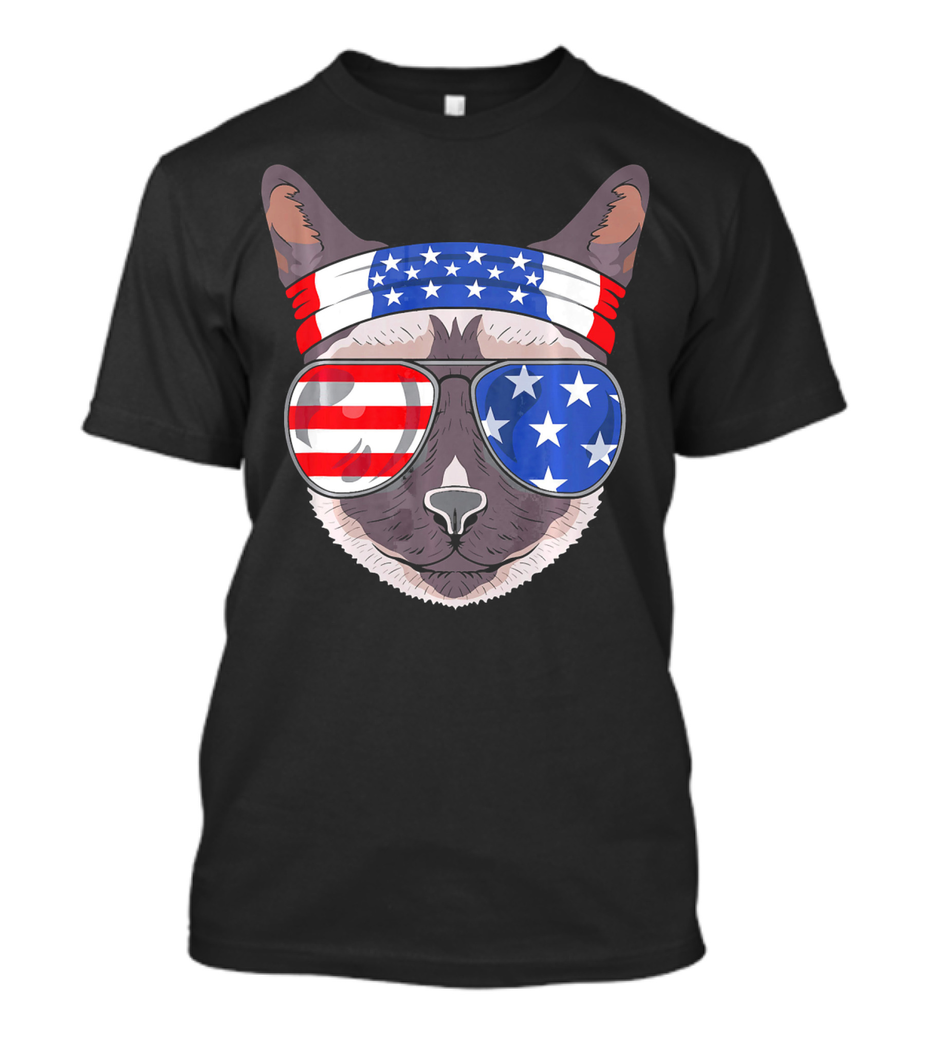 USA Patriotic Siamese Cat With American Flag Sunglasses And Headband For July T-Shirt