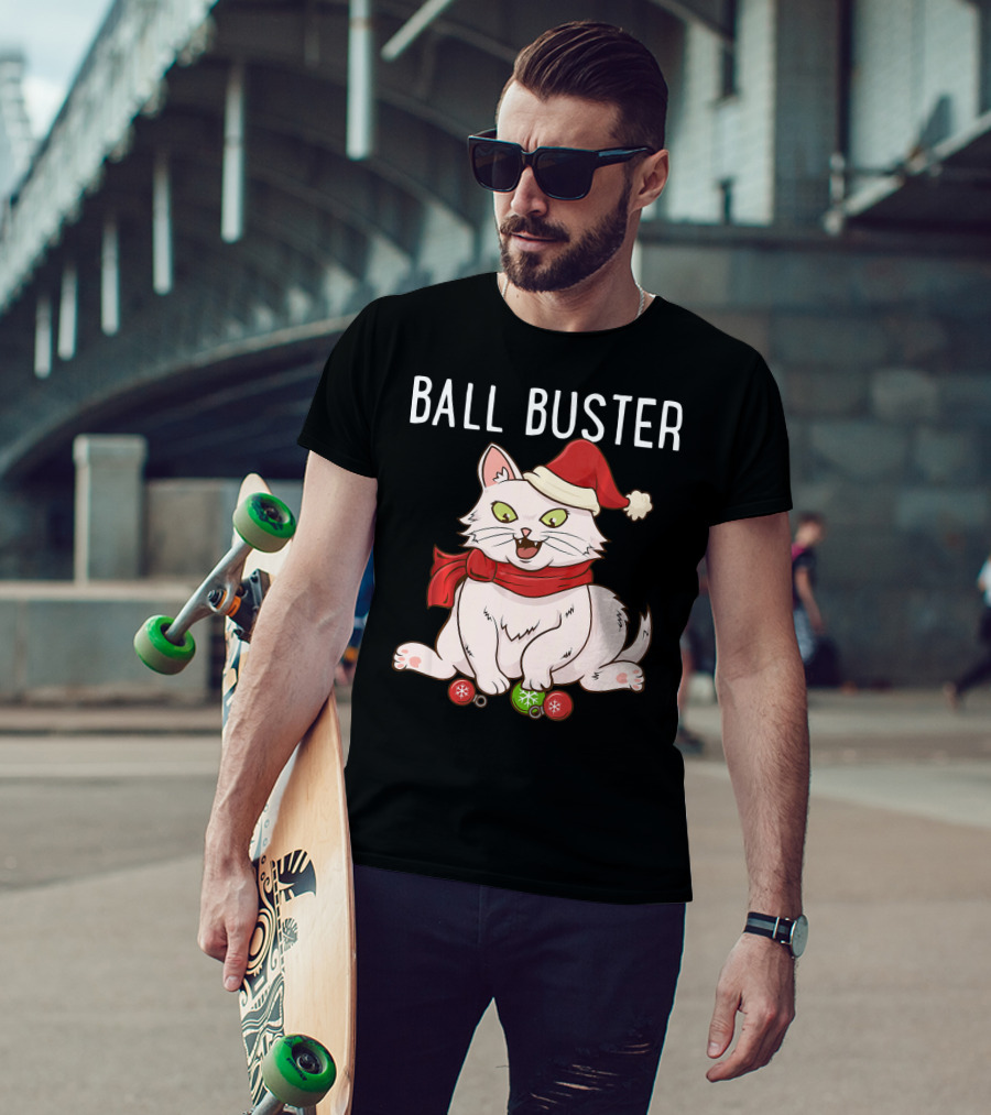 Ball Buster Santa Hat Kitten Christmas Cat T-Shirt