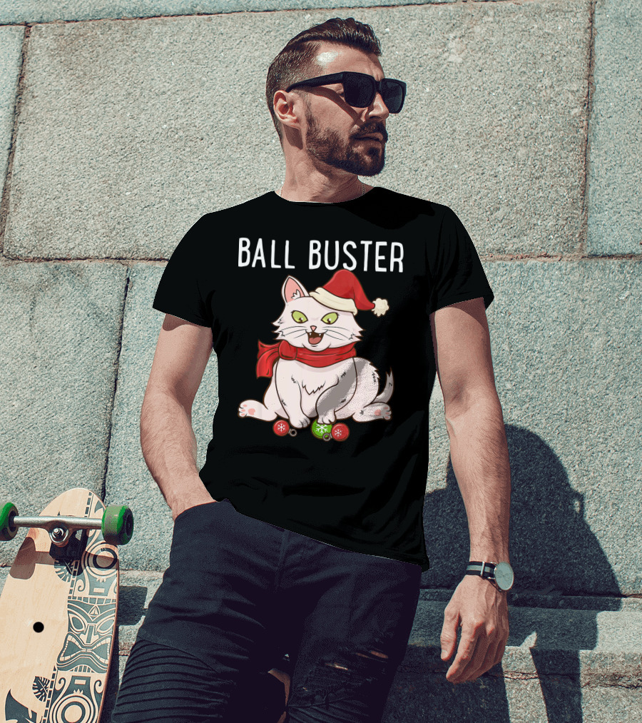 Ball Buster Santa Hat Kitten Christmas Cat T-Shirt