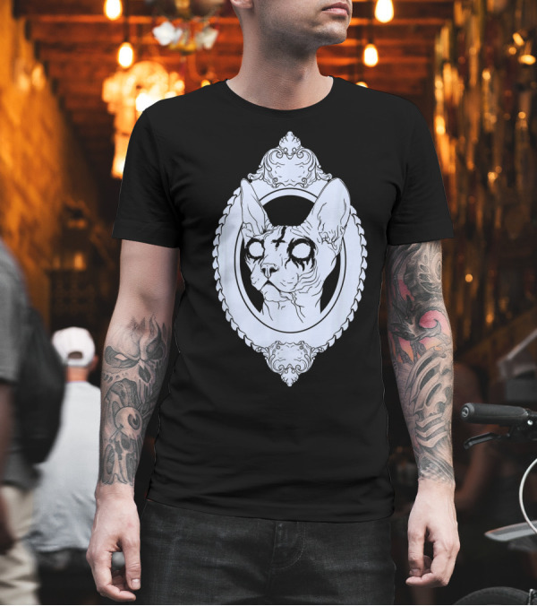 Black Metal Sphynx Cat Pastel Goth Oval Frame T-Shirt Black Metal Sphynx Cat Pastel Goth Oval Frame T-Shirt