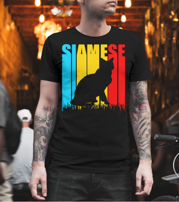 Siamese Cat Silhouette Retro Stripes T-Shirt Siamese Cat Silhouette Retro Stripes T-Shirt