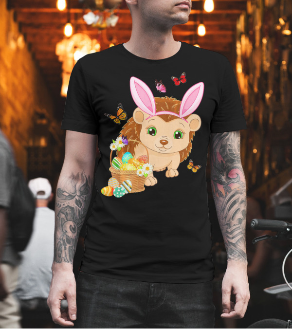 Hedgehog Wearing Bunny Hat with Easter Eggs and Butterflies T-Shirt Hedgehog Wearing Bunny Hat with Easter Eggs and Butterflies T-Shirt
