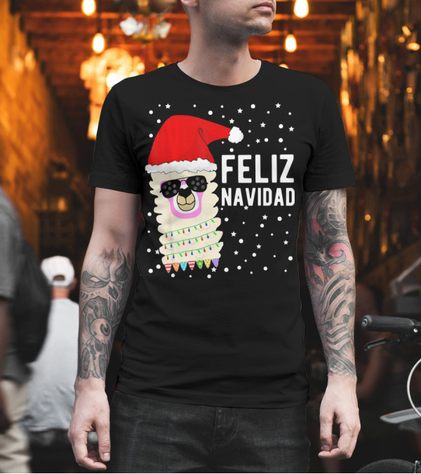Feliz Navidad Funny Llama Alpaca Christmas Santa Hat T-Shirt Feliz Navidad Funny Llama Alpaca Christmas Santa Hat T-Shirt