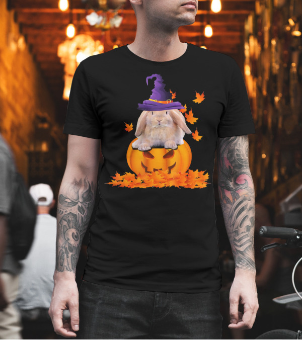 Pumpkin Witch Hat Rabbit Surrounded by Maple Leaves T-Shirt Pumpkin Witch Hat Rabbit Surrounded by Maple Leaves T-Shirt