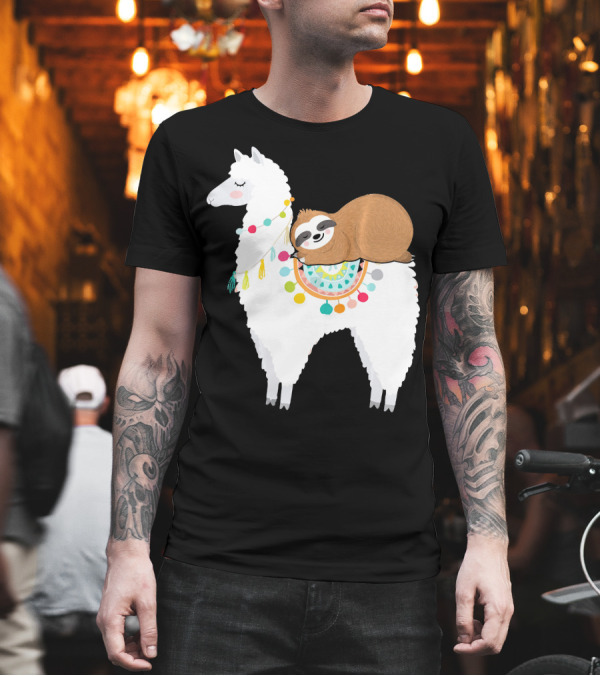 Sloth Cute Sleeping Sloth On Colorful Llama T-Shirt Sloth Cute Sleeping Sloth On Colorful Llama T-Shirt
