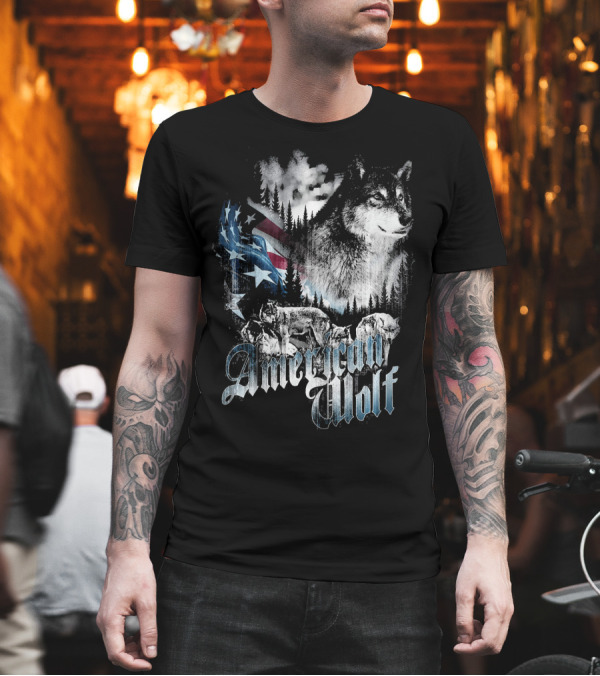 American Wolf Flag Stars and Stripes 4th of July Distress T-Shirt American Wolf Flag Stars and Stripes 4th of July Distress T-Shirt