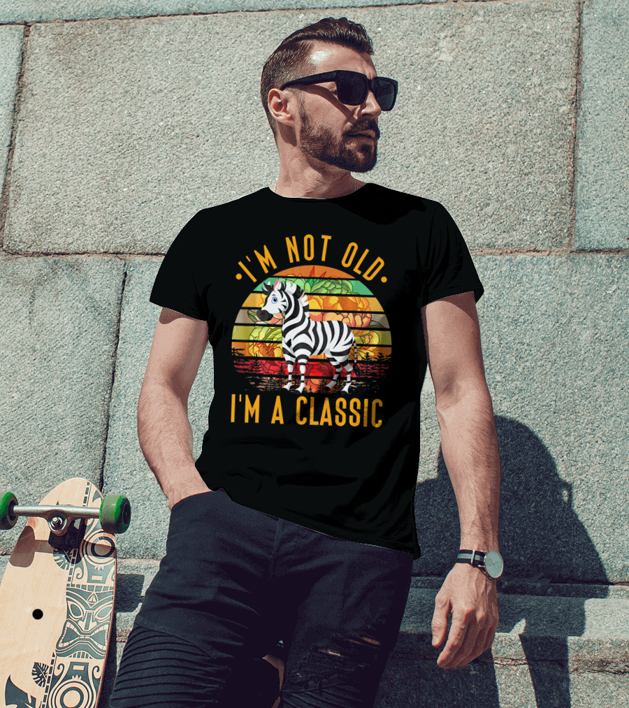 I'm Not Old I'm A Classic Zebra Vintage Sunset Floral Retro T-Shirt