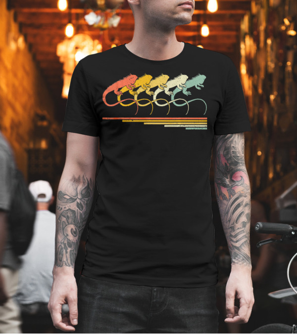 Iguana Retro Vintage 70s 80s Colorful Silhouette Anima T-Shirt Iguana Retro Vintage 70s 80s Colorful Silhouette Anima T-Shirt