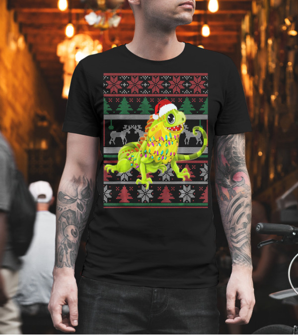 Funny Iguana Ugly Christmas Sweater Santa Hat Holiday Lights T-Shirt Funny Iguana Ugly Christmas Sweater Santa Hat Holiday Lights T-Shirt