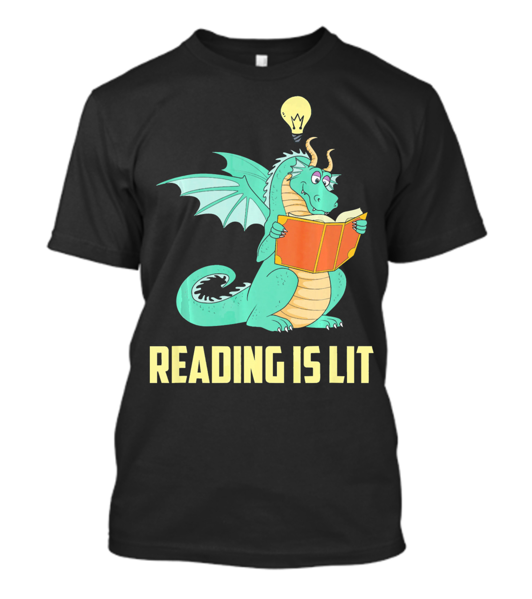 Reading Is Lit Funny Book Dragon With Light Bulb Idea T-Shirt