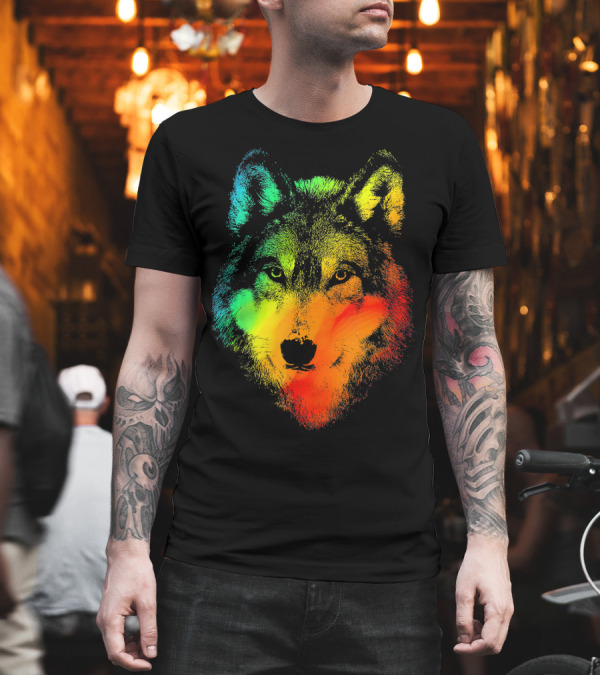 WOLF Colorful Rainbow Face T-Shirt WOLF Colorful Rainbow Face T-Shirt