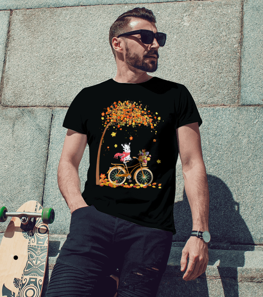 Zebra Riding Bicycle Autumn Leaves Scarf Tree T-Shirt