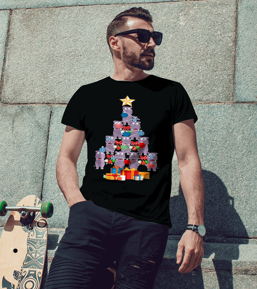 Flossing Hippopotamus Christmas Tree With Gifts And Ornaments T-Shirt
