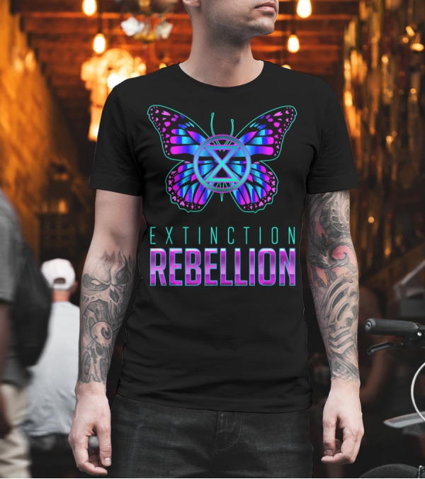 Extinction Rebellion Butterfly Blue and Pink T-Shirt Extinction Rebellion Butterfly Blue and Pink T-Shirt