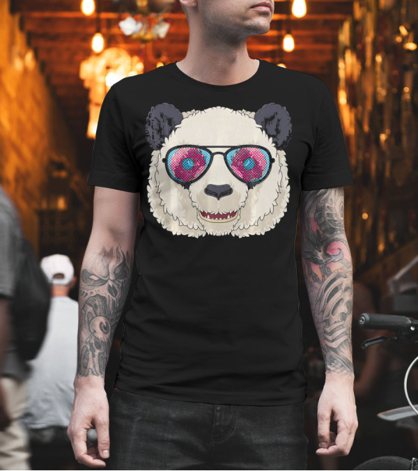 Funny Panda Pink Donut Sunglasses Lover Aviator Sun T-Shirt Funny Panda Pink Donut Sunglasses Lover Aviator Sun T-Shirt