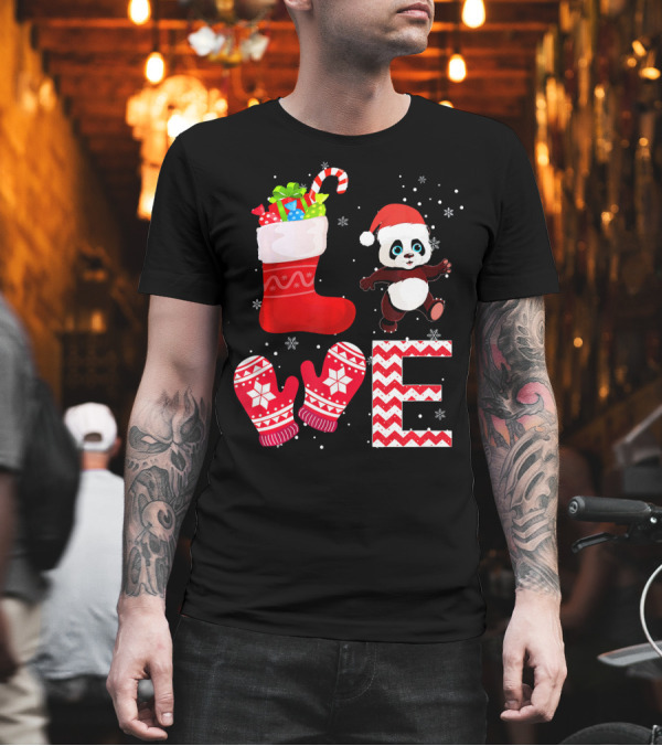 Funny Christmas Panda Lover Panda Santa Stocking Gifts Snowflakes T-Shirt Funny Christmas Panda Lover Panda Santa Stocking Gifts Snowflakes T-Shirt