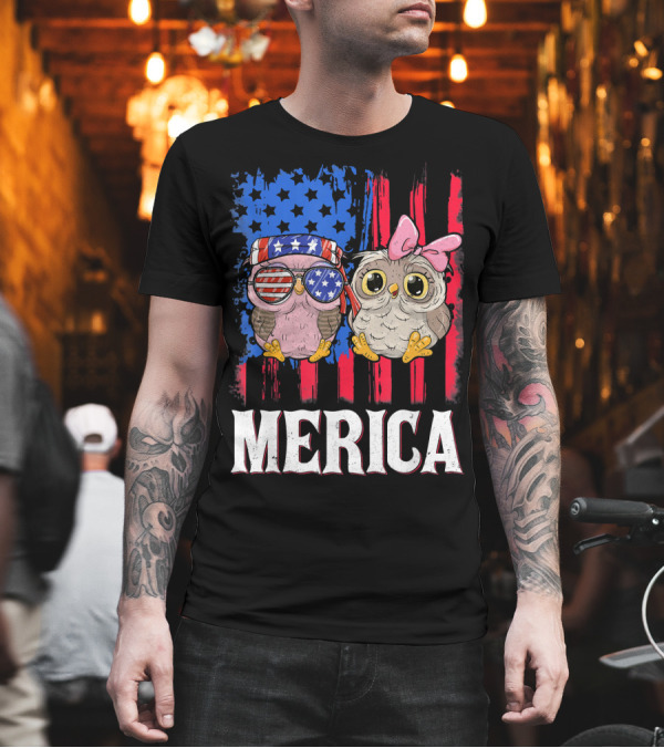 Merica Owl Bandana Sunglasses American Flag Stars Stripes T-Shirt Merica Owl Bandana Sunglasses American Flag Stars Stripes T-Shirt