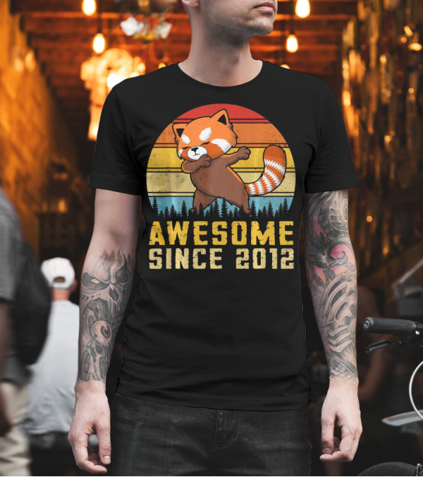 Red Panda Dabbing Awesome Since 2012 Retro Forest Sunset T-Shirt Red Panda Dabbing Awesome Since 2012 Retro Forest Sunset T-Shirt