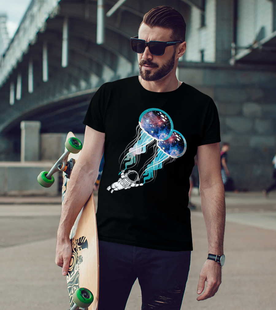 Galaxy-Filled Jellyfish And Outer Space Astronaut Adventure T-Shirt
