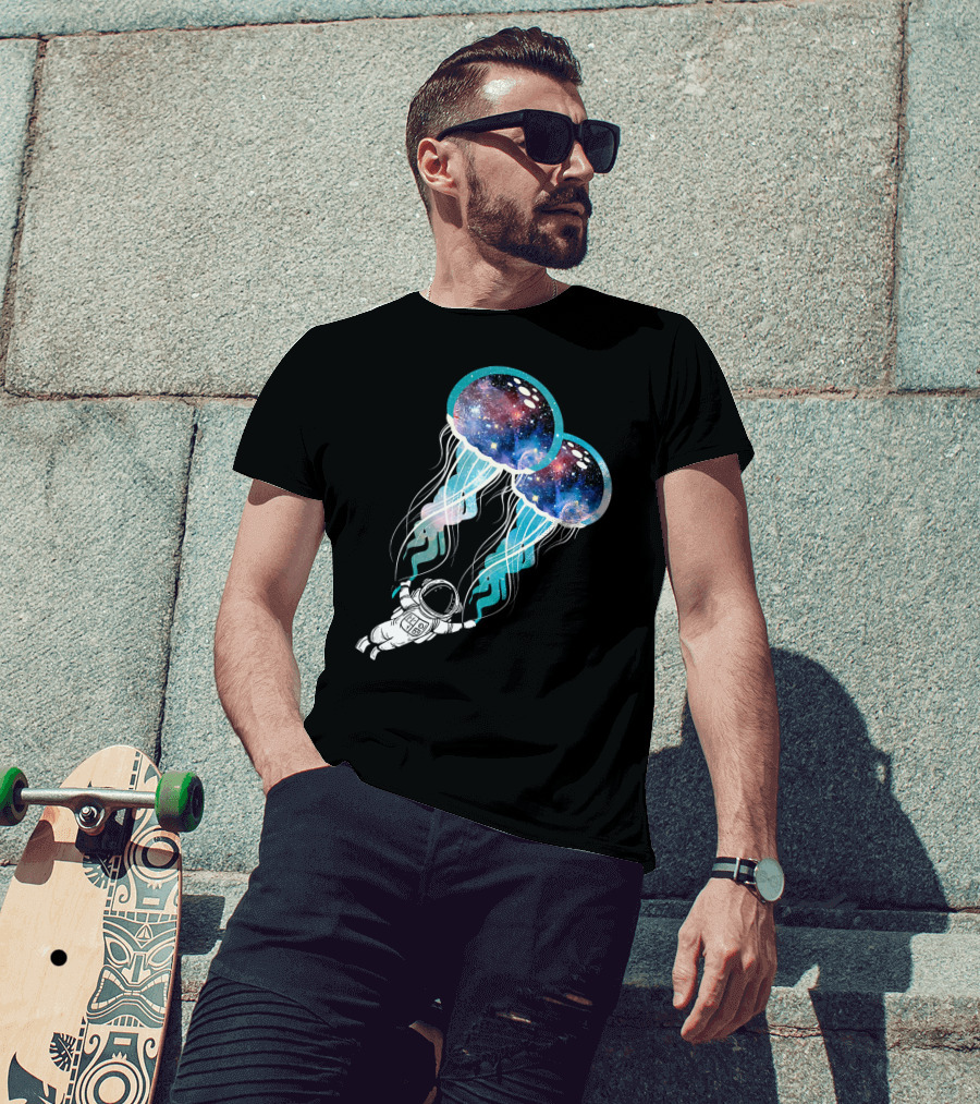 Galaxy-Filled Jellyfish And Outer Space Astronaut Adventure T-Shirt