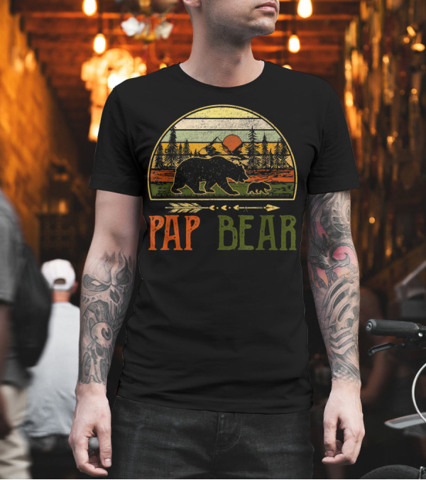 Pap Bear Vintage Daddy Wildling Sunset Forest Scene Bears T-Shirt Pap Bear Vintage Daddy Wildling Sunset Forest Scene Bears T-Shirt