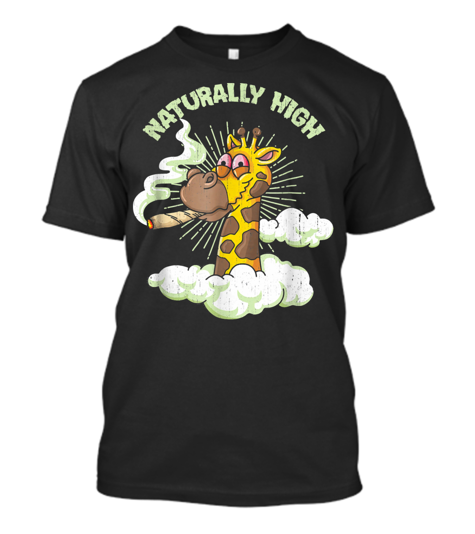 Naturally High Giraffe Smoking Clouds Weed 420 T-Shirt