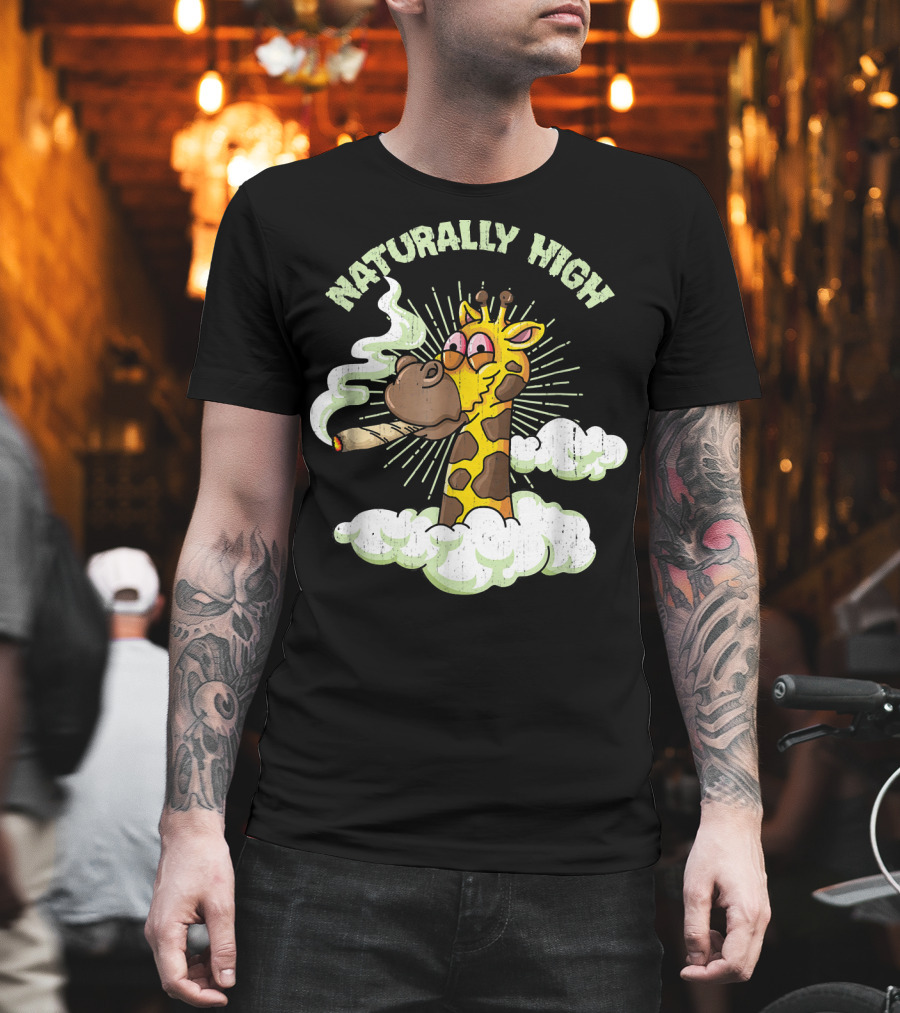 Naturally High Giraffe Smoking Clouds Weed 420 T-Shirt