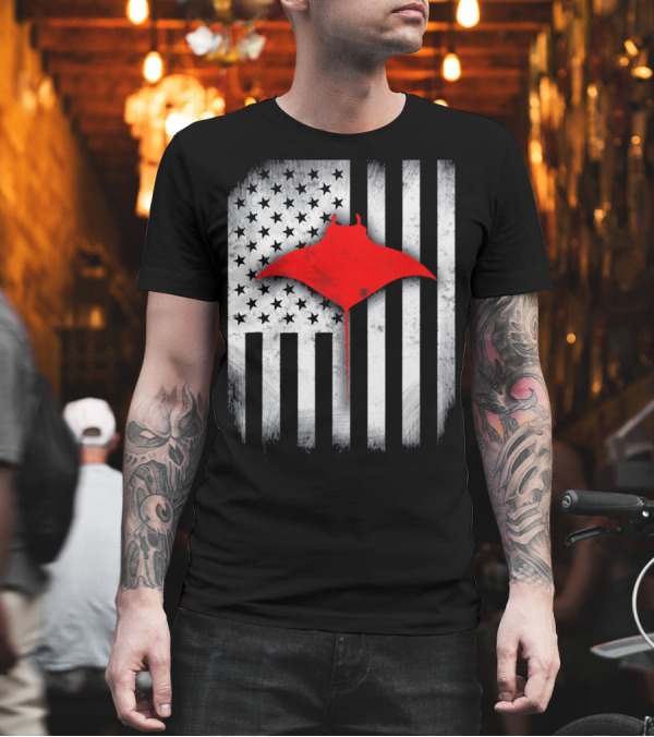 Manta Ray over USA Flag T-Shirt Manta Ray over USA Flag T-Shirt