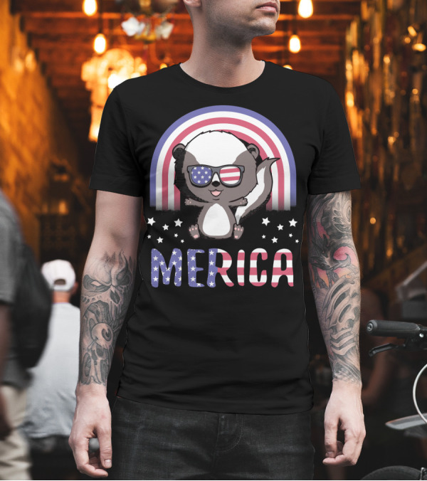Merica Skunk USA American Flag Sunglasses 4th of July T-Shirt Merica Skunk USA American Flag Sunglasses 4th of July T-Shirt