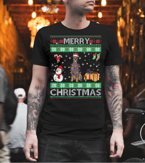 Merry Christmas Doberman Pinscher Dog Owner Holiday T-Shirt Merry Christmas Doberman Pinscher Dog Owner Holiday T-Shirt