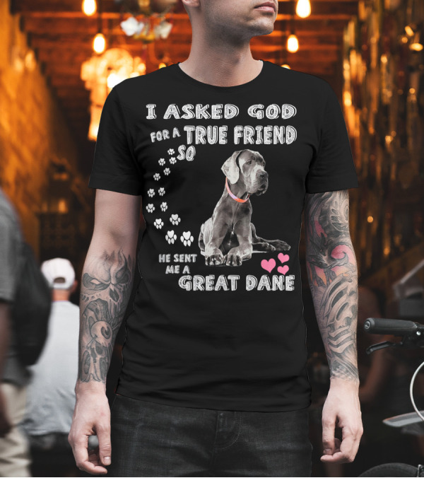 I Asked God for a True Friend So He Sent Me a Great Dane T-Shirt I Asked God for a True Friend So He Sent Me a Great Dane T-Shirt