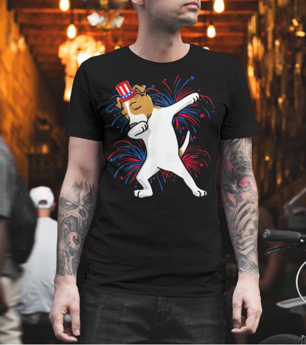 Patriotic Dabbing Jack Russell with Fireworks and Uncle Sam Hat for 4th of July T-Shirt Patriotic Dabbing Jack Russell with Fireworks and Uncle Sam Hat for 4th of July T-Shirt
