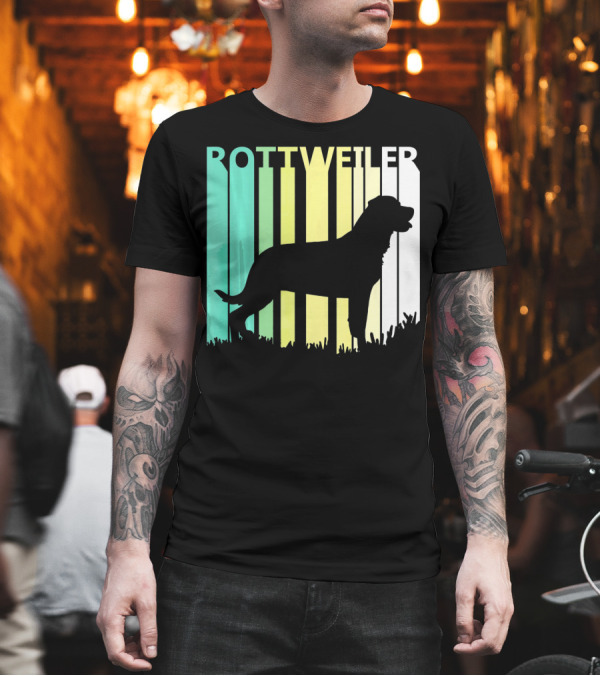 Rottweiler Silhouette Retro Stripes T-Shirt Rottweiler Silhouette Retro Stripes T-Shirt