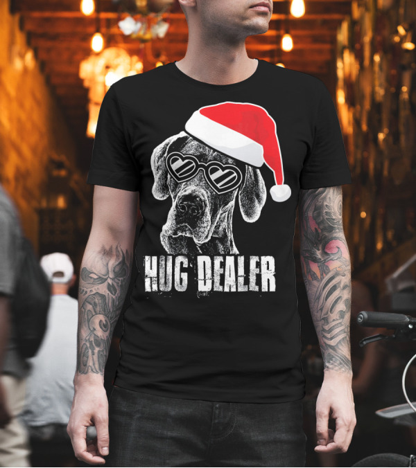 Hug Dealer Great Dane Santa Hat Heart Glasses T-Shirt Hug Dealer Great Dane Santa Hat Heart Glasses T-Shirt