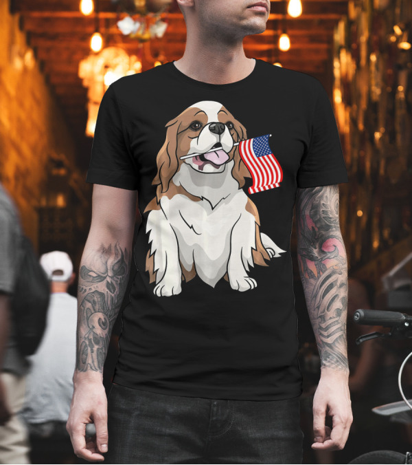 Cavalier King Charles Spaniel Holding American Flag T-Shirt Cavalier King Charles Spaniel Holding American Flag T-Shirt