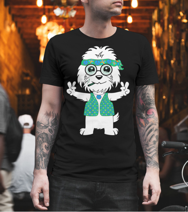 Peaceful Maltese Dog with Hippie Glasses and Peace Signs T-Shirt Peaceful Maltese Dog with Hippie Glasses and Peace Signs T-Shirt