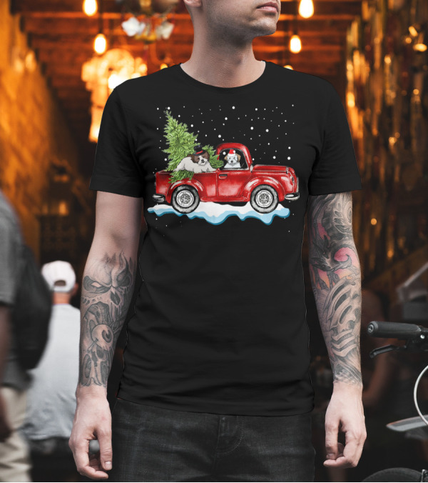Red Truck with Shih Tzu and Christmas Tree in Snowy Scene T-Shirt Red Truck with Shih Tzu and Christmas Tree in Snowy Scene T-Shirt