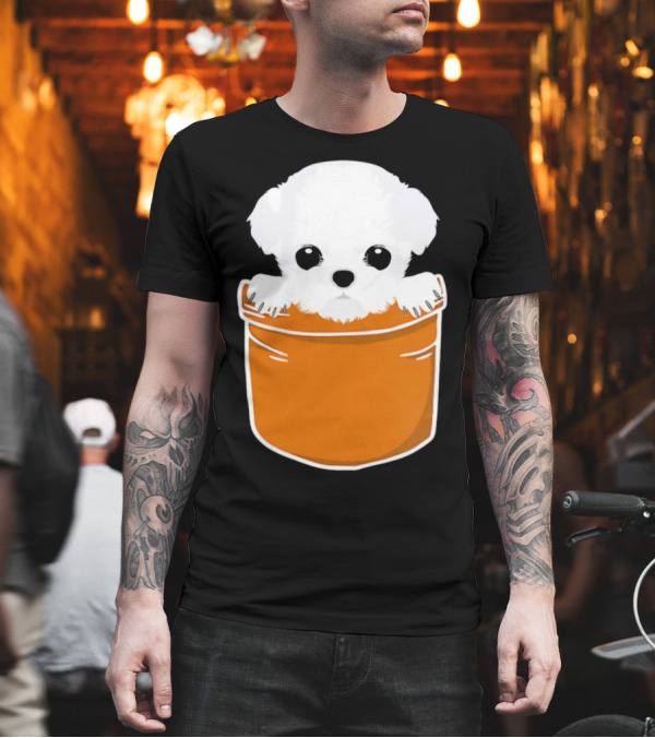 Pocket Maltese Puppy in Orange Container T-Shirt Pocket Maltese Puppy in Orange Container T-Shirt