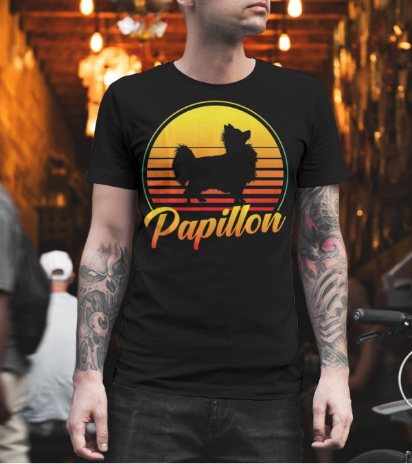 Papillon Dog Retro Sunset T-Shirt Papillon Dog Retro Sunset T-Shirt