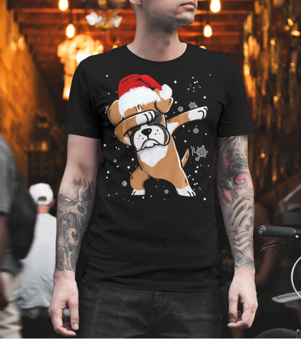 Boxer Dabbing Christmas Dog Lovers Santa Hat Snowflakes T-Shirt Boxer Dabbing Christmas Dog Lovers Santa Hat Snowflakes T-Shirt