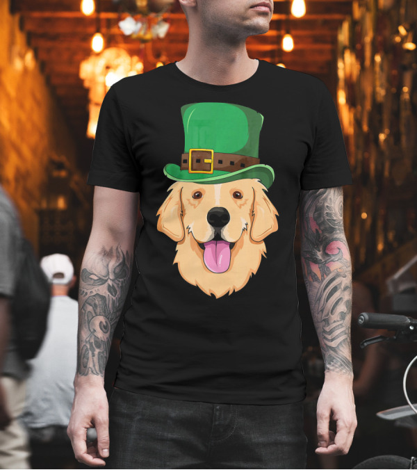 Golden Retriever Wearing St. Patrick's Day Green Hat T-Shirt Golden Retriever Wearing St. Patrick's Day Green Hat T-Shirt