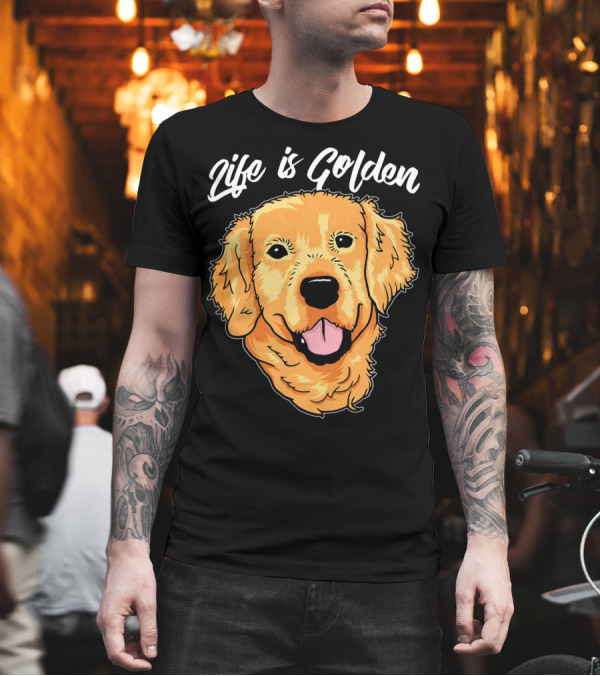 Life is Golden Gold Yellow Labrado Golden Retriever Face T-Shirt Life is Golden Gold Yellow Labrado Golden Retriever Face T-Shirt