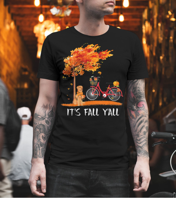 It's Fall Y'all Labrador Retriever Autumn Bicycle Scene T-Shirt It's Fall Y'all Labrador Retriever Autumn Bicycle Scene T-Shirt