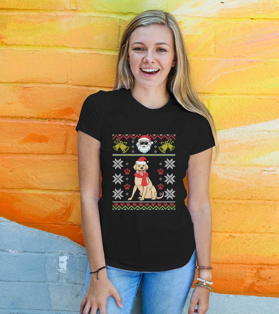 Labrador Retriever Christmas Sweater Design With Santa Hat And Holiday T-Shirt