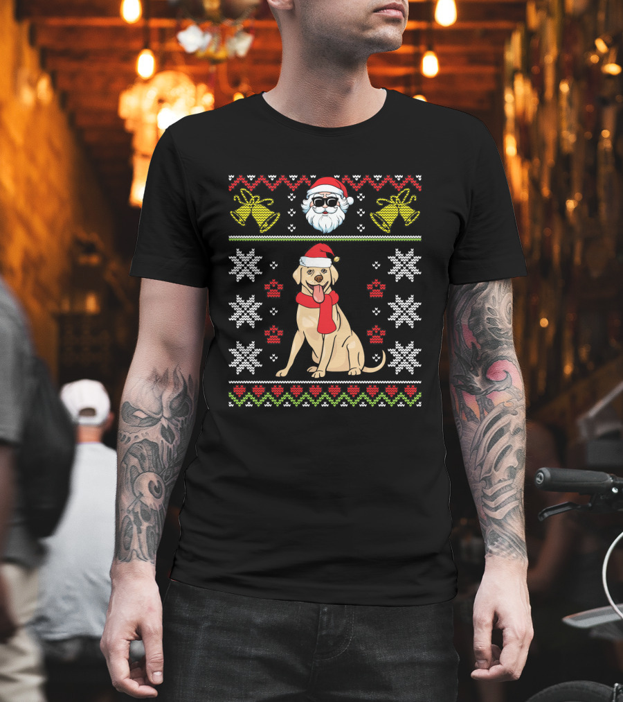 Labrador Retriever Christmas Sweater Design With Santa Hat And Holiday T-Shirt