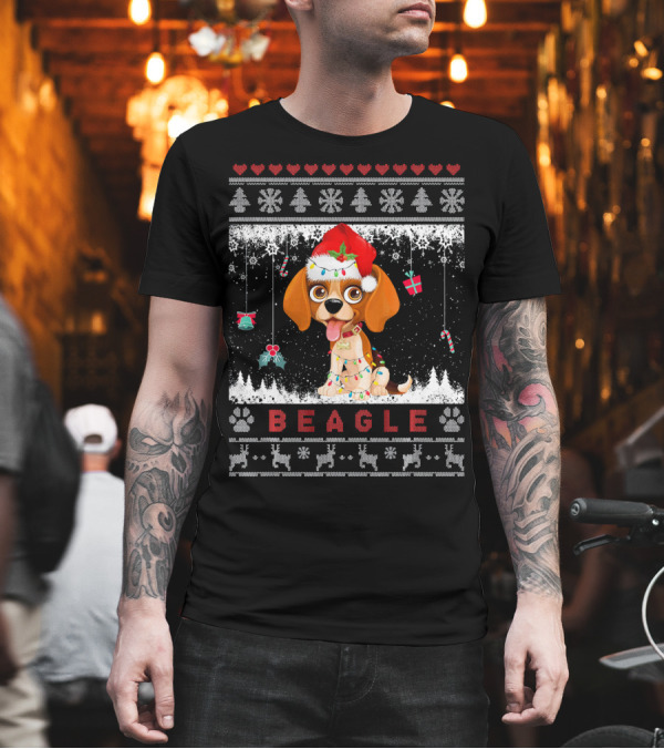 Beagle Christmas Sweater Lights and Santa Hat T-Shirt Beagle Christmas Sweater Lights and Santa Hat T-Shirt