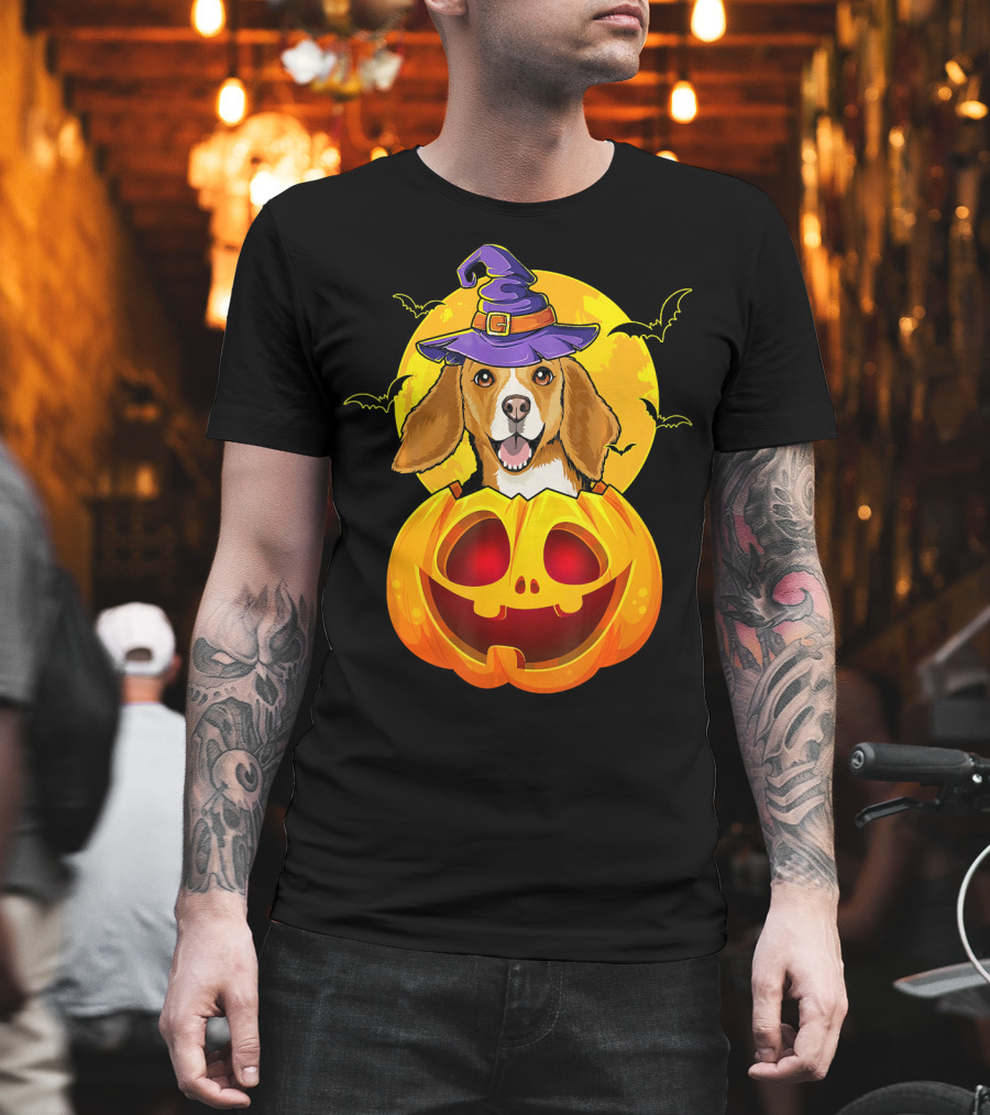 Beagle Witch Hat Jack O Lantern Pumpkin Moon Bats T-Shirt