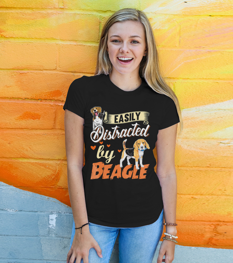 Easily Distracted By Beagle Lover With Beagle Images And Hearts T-Shirt
